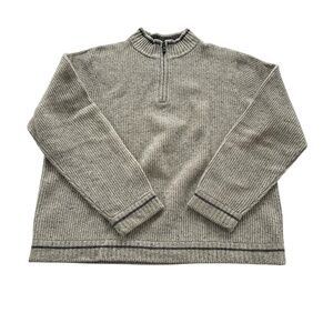 Robert Graham 1/4 Zip 100% Wool Sweater 2XL Light Brown Gray Mock Neck Preppy